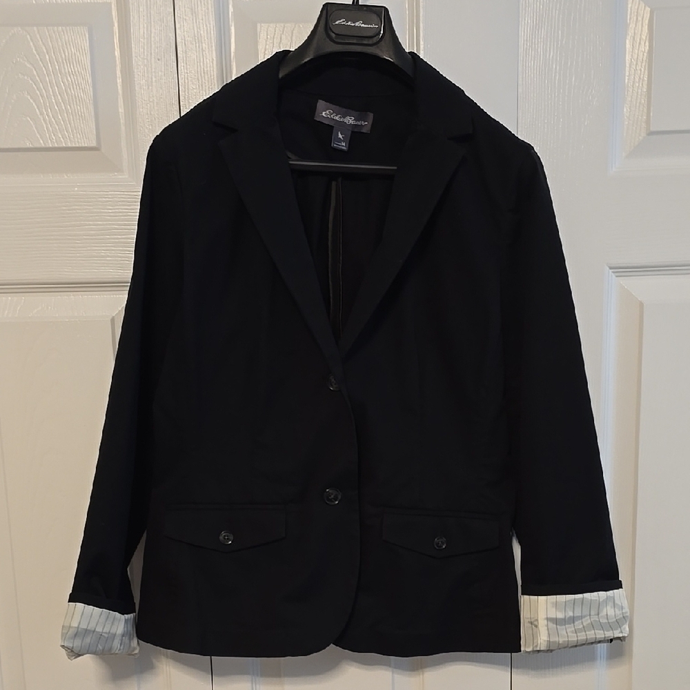 Eddie Bauer Black Blazer with Striped Cuffs